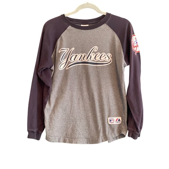 MLB New York Yankees Jeter #2 Shirt Majestic Long Sleeve Yankee Patch 14/16 - Picture 1 of 10